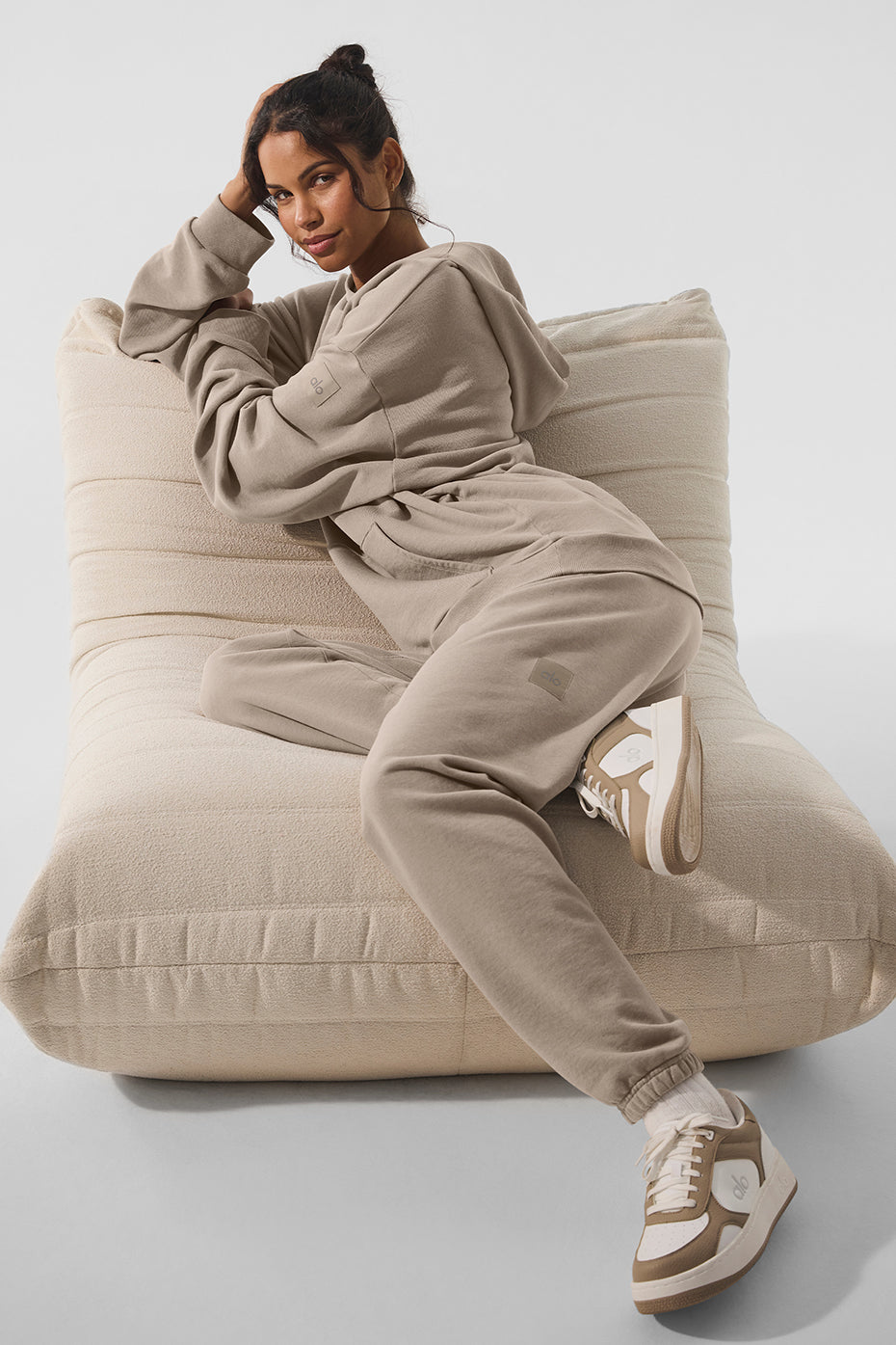 Front view of the oversized vintage hoodie in gravel wash.
