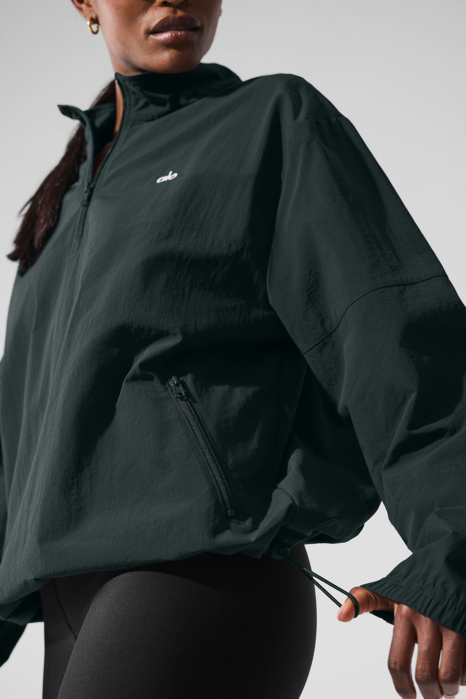 Charcoal Green lightweight pullover showcasing a quarter zip feature.