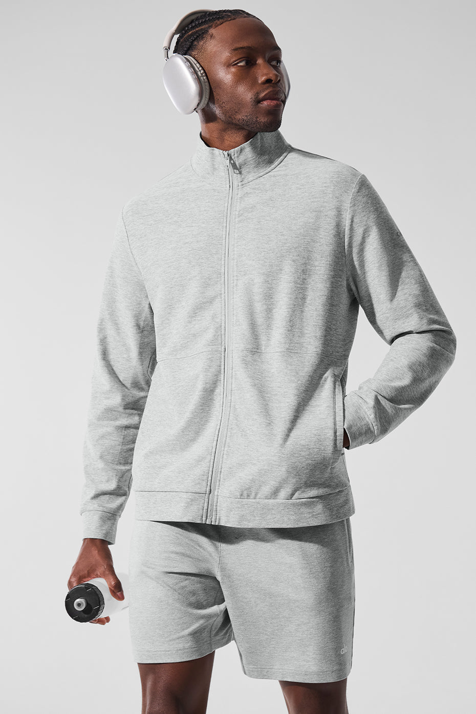 Side view showcasing the full zip athletic hoodie design.