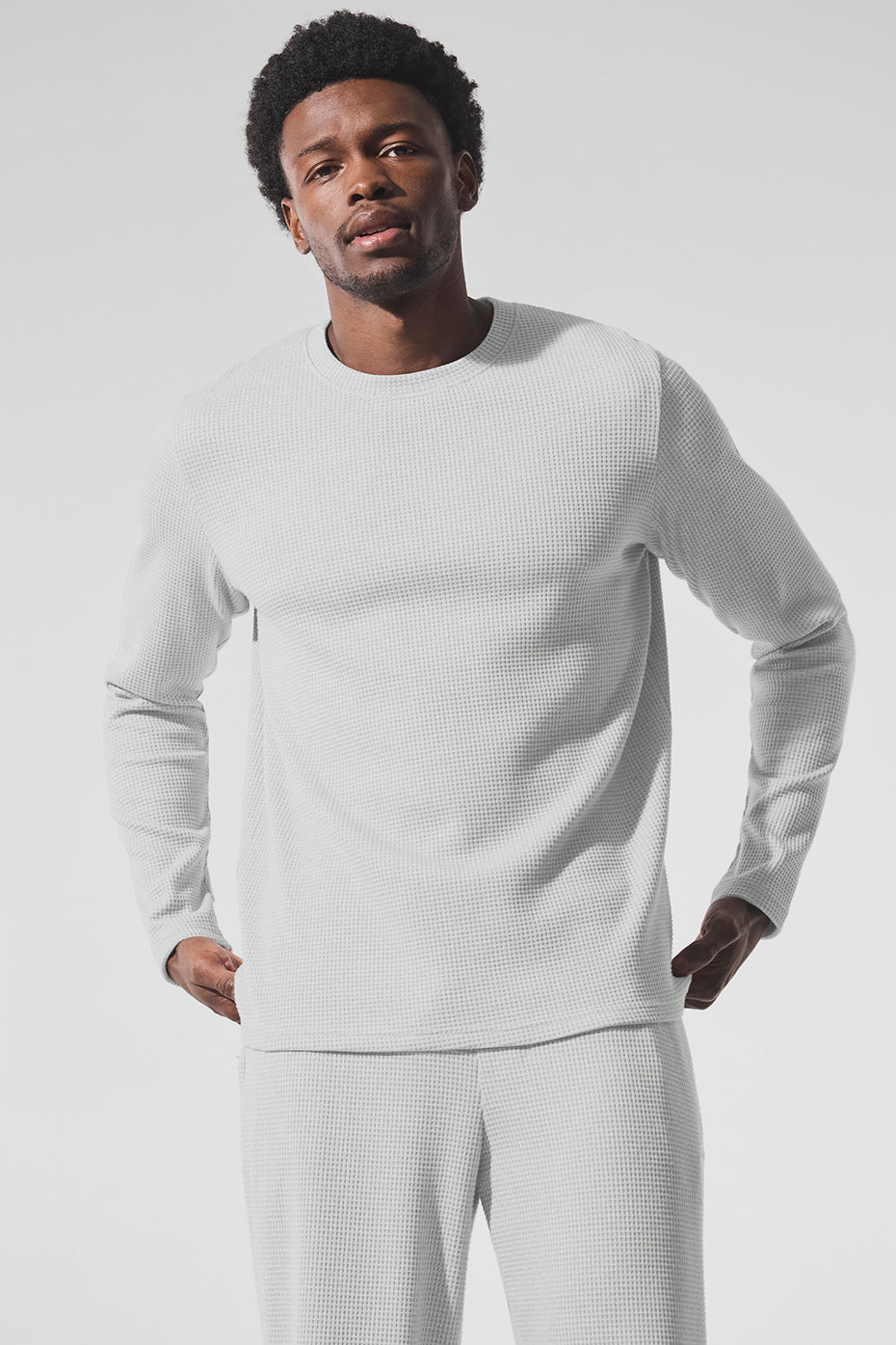 Front view of Elevate Waffle Long Sleeve Crew in athletic grey.