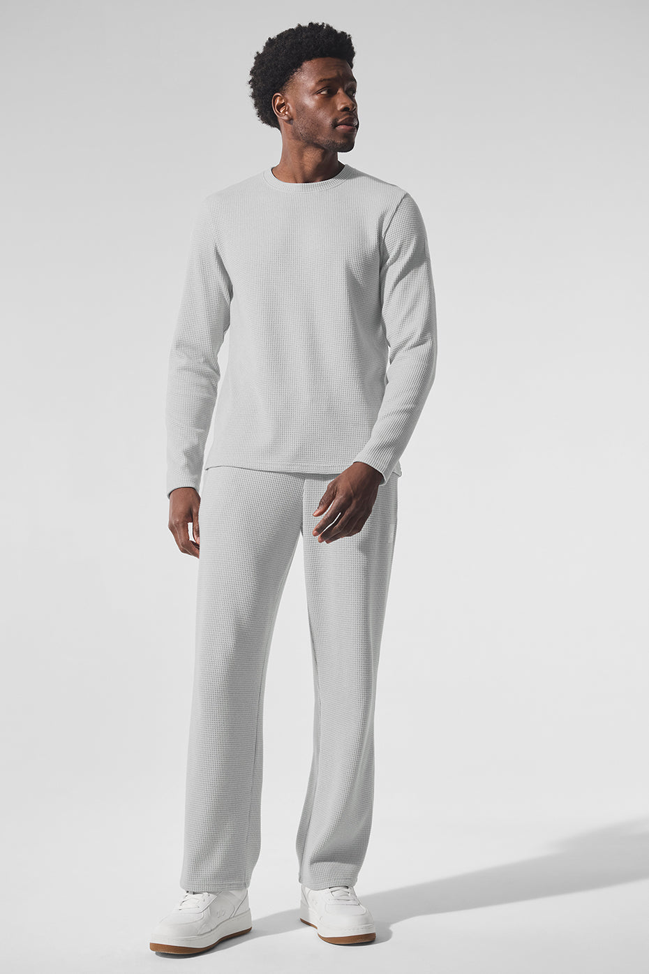 Front view of Elevate Waffle Long Sleeve Crew in athletic grey.