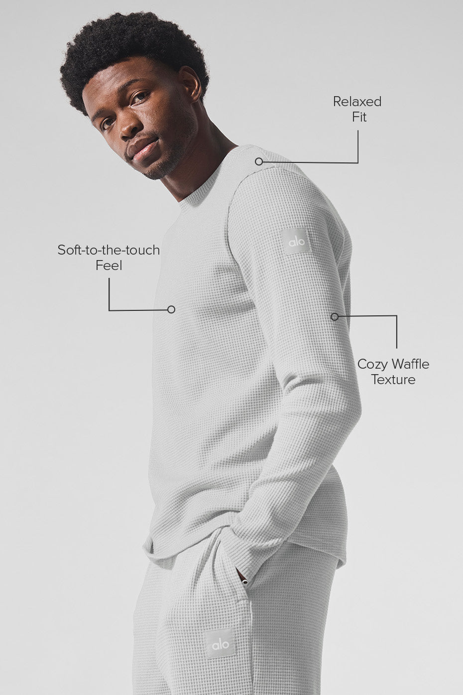 Side view showcasing the relaxed fit of the long sleeve shirt.