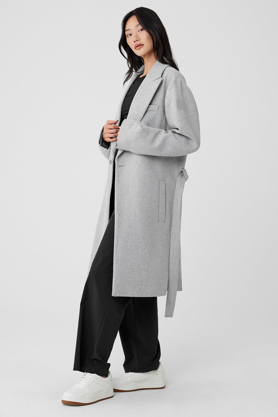 Back view of the Gameday wool coat, demonstrating its tailored fit.