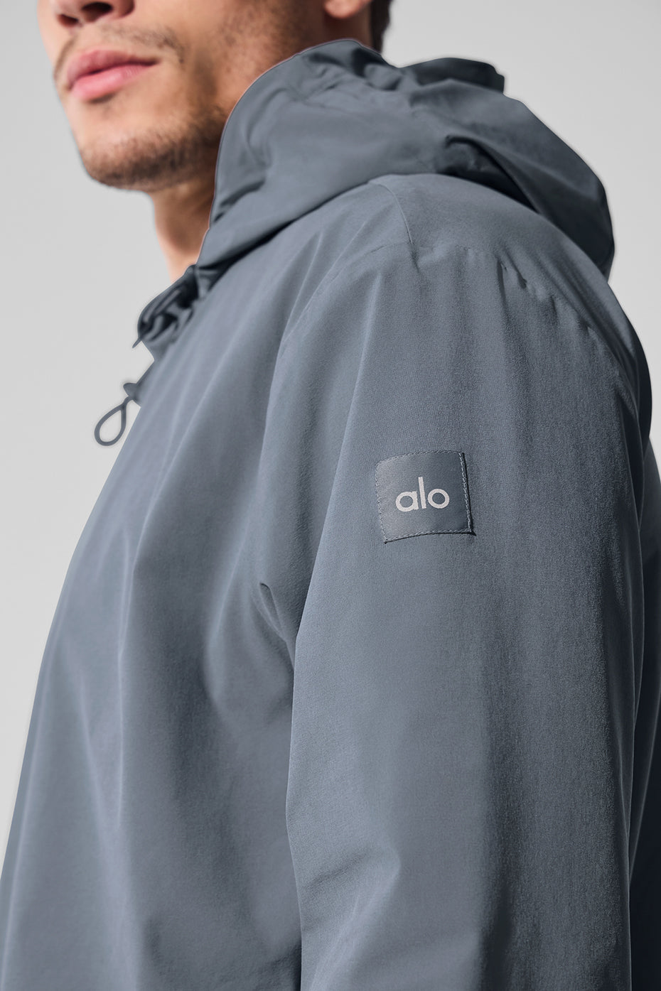 Close-up view of the Steel Grey performance jacket showcasing its fabric.
