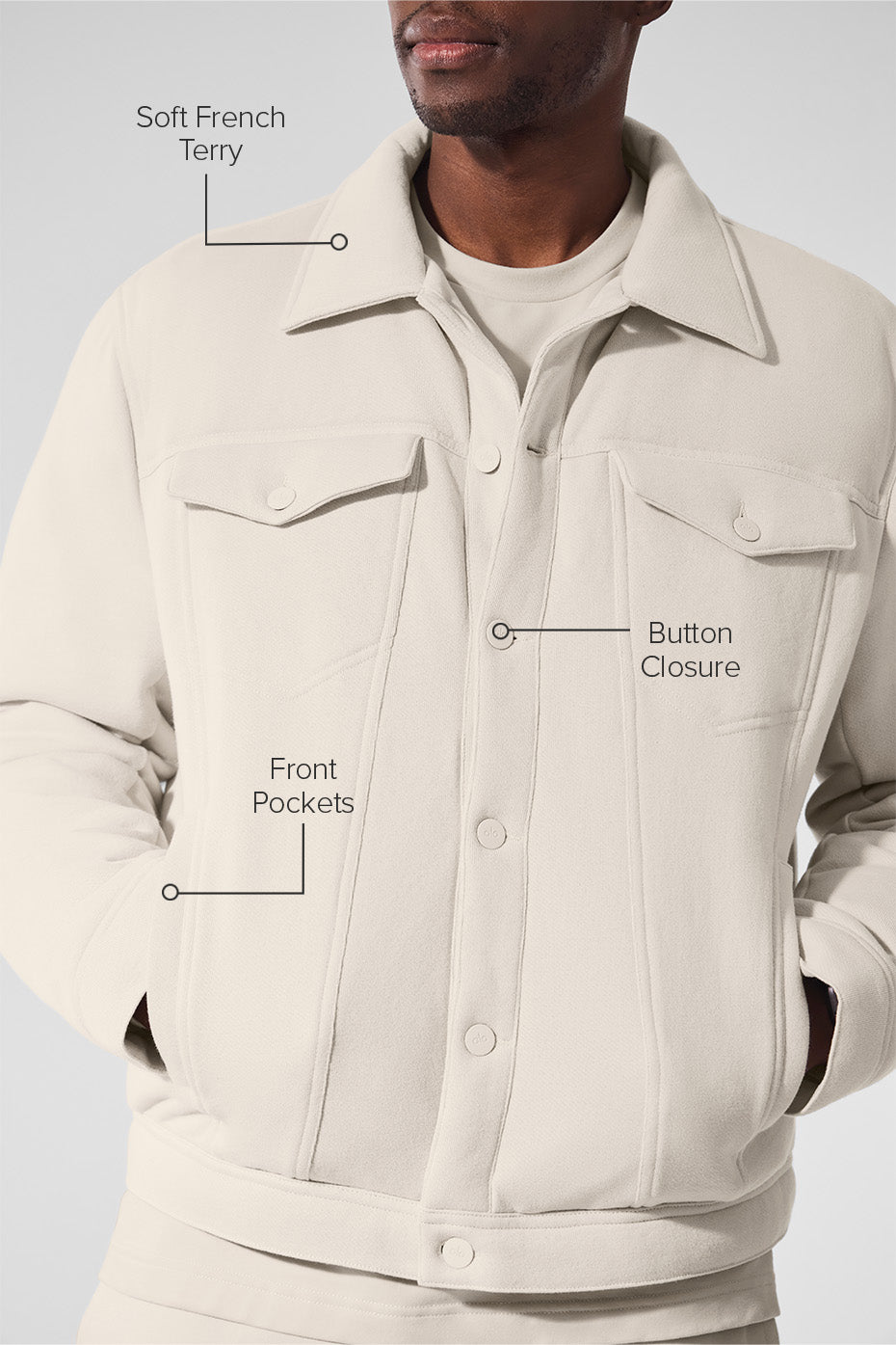 Side view of the Chill Ease Trucker Jacket, highlighting the pockets and fit.