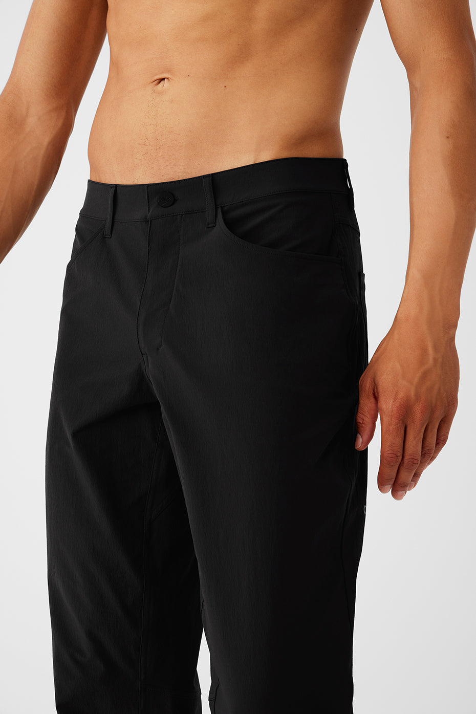Side view of mens tailored pants with streetwear styling