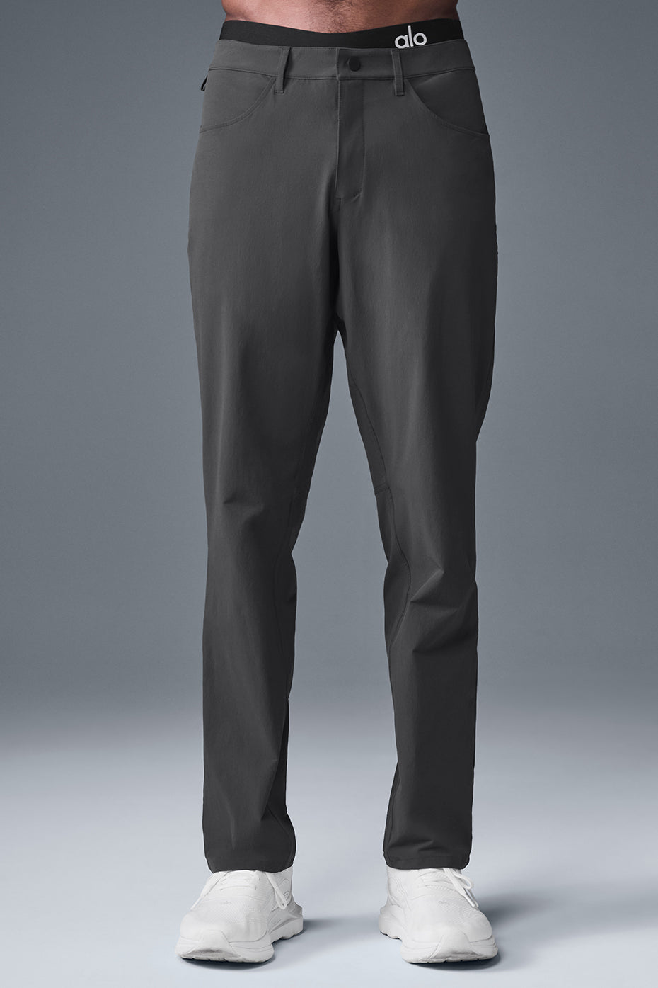 Close-up of performance men's pants showcasing fabric texture and fit.