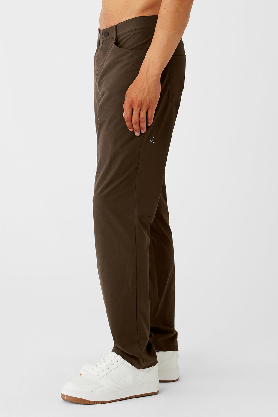Back view of performance pants showcasing tailored fit and versatility