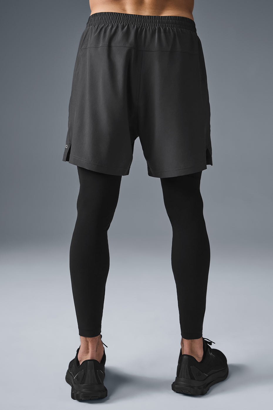 Close-up of the stretchy waistband and internal drawcord of the Revival 2-in-1 running shorts.