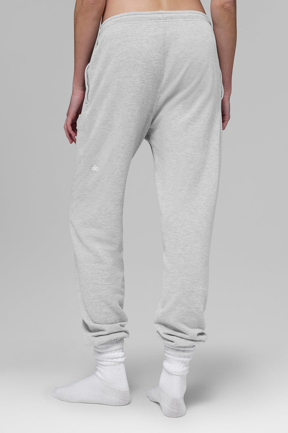 Side view of wide-leg sweatpants with cuffed ankles