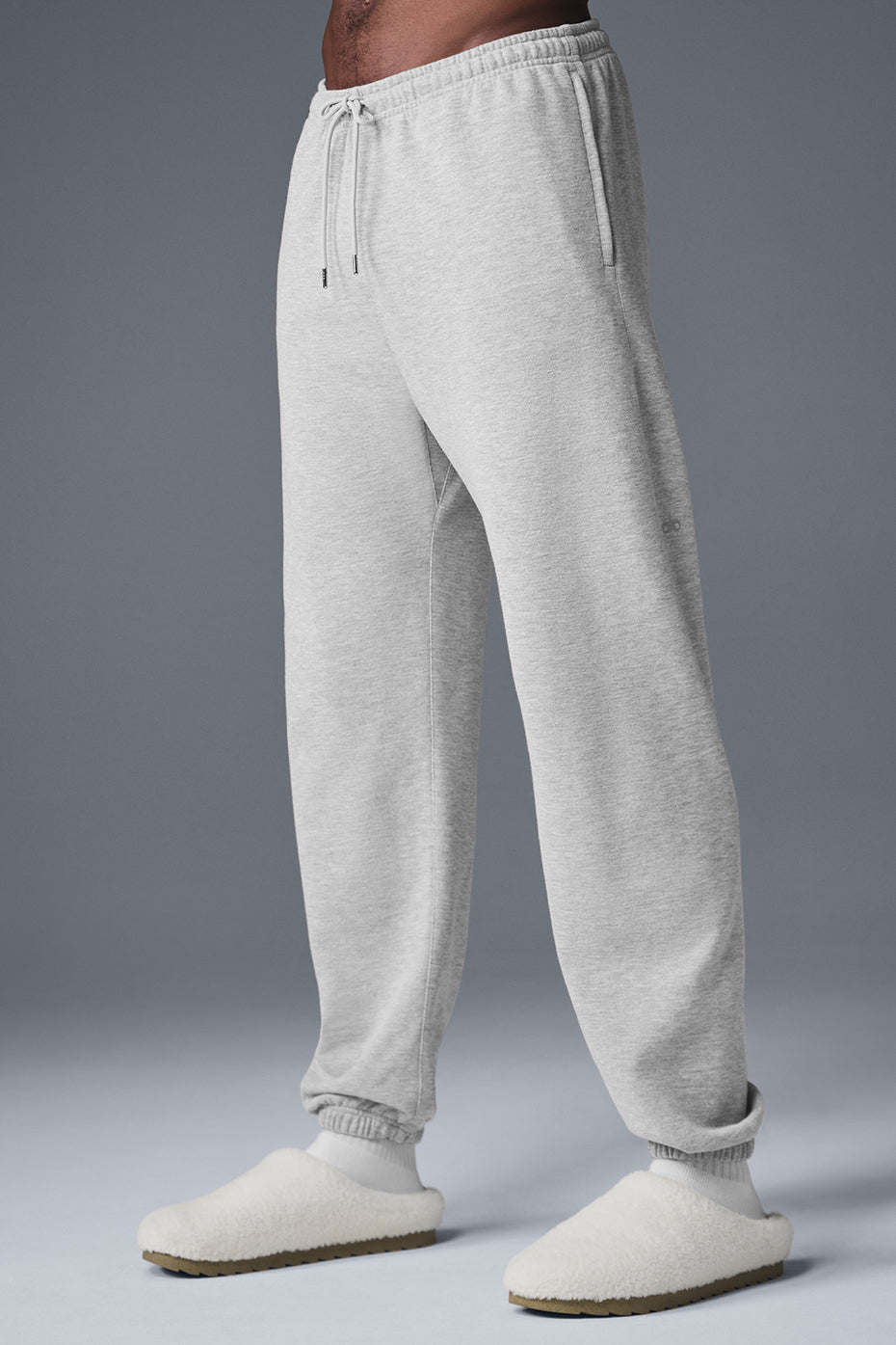 Athletic pants folded to show tapered wide-leg hem construction