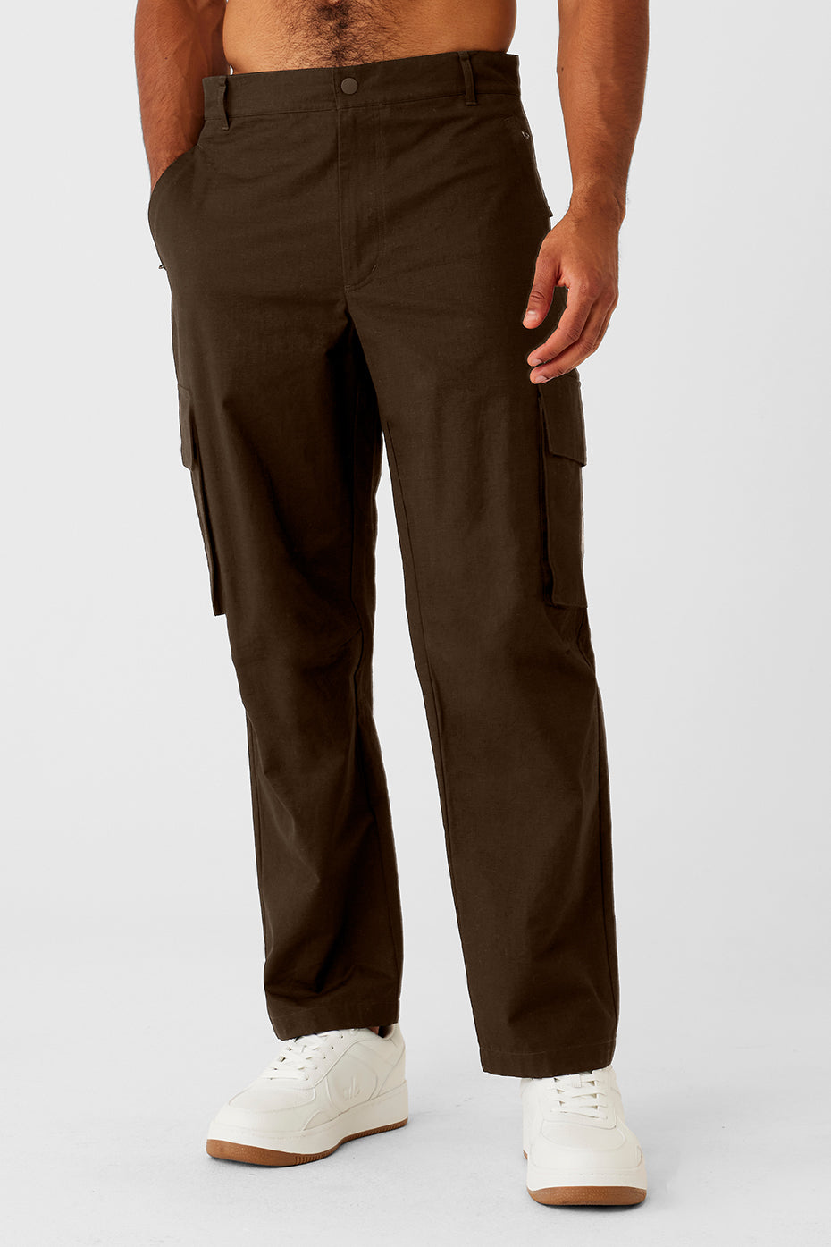 Espresso cargo trousers displayed with streetwear hoodies for a trendy look.