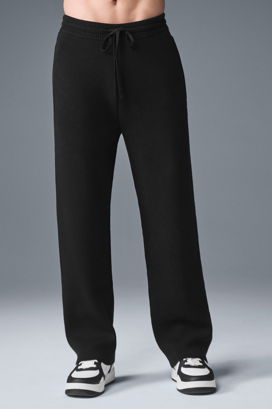 Close-up of the camo wide leg sweatpants highlighting the fabric and texture.