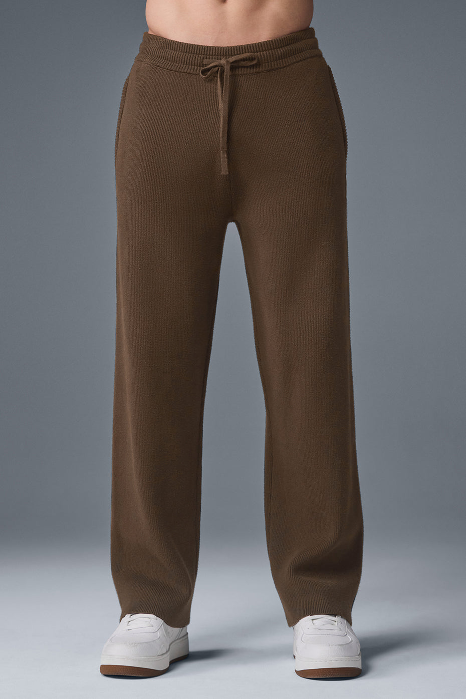 Men's camo sweatpants with adjustable drawcords and side pockets, streetwear style