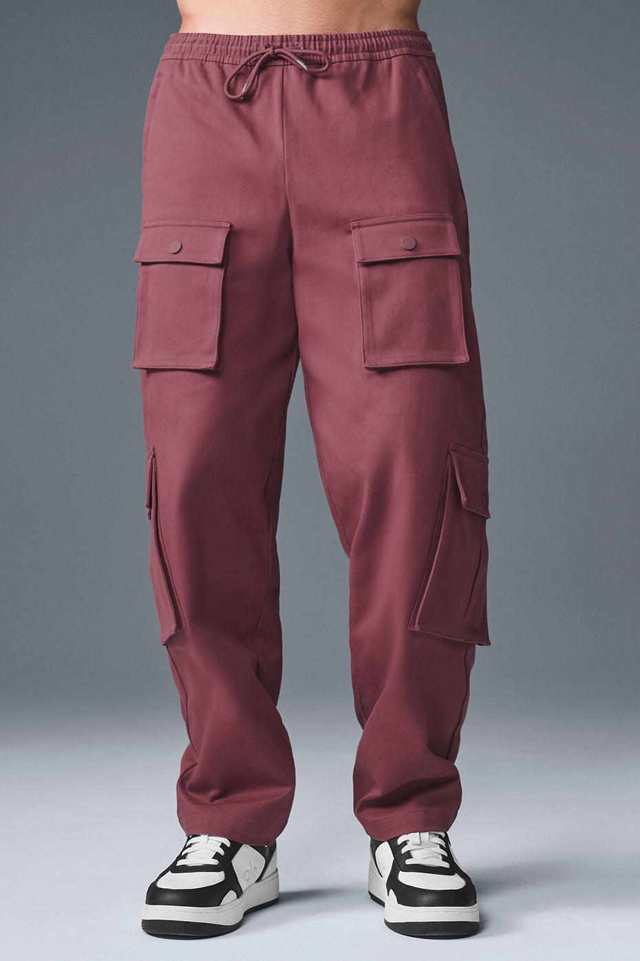 Burgundy Truffle Cargo Pants with offset pockets, perfect for streetwear.