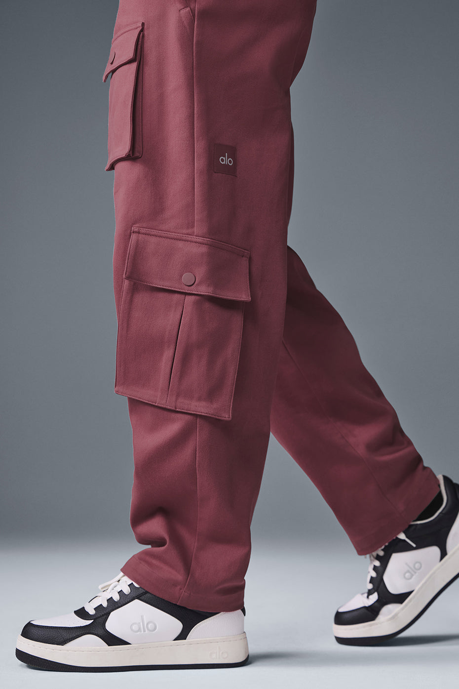 Burgundy Truffle Cargo Pants with offset pockets, perfect for streetwear.