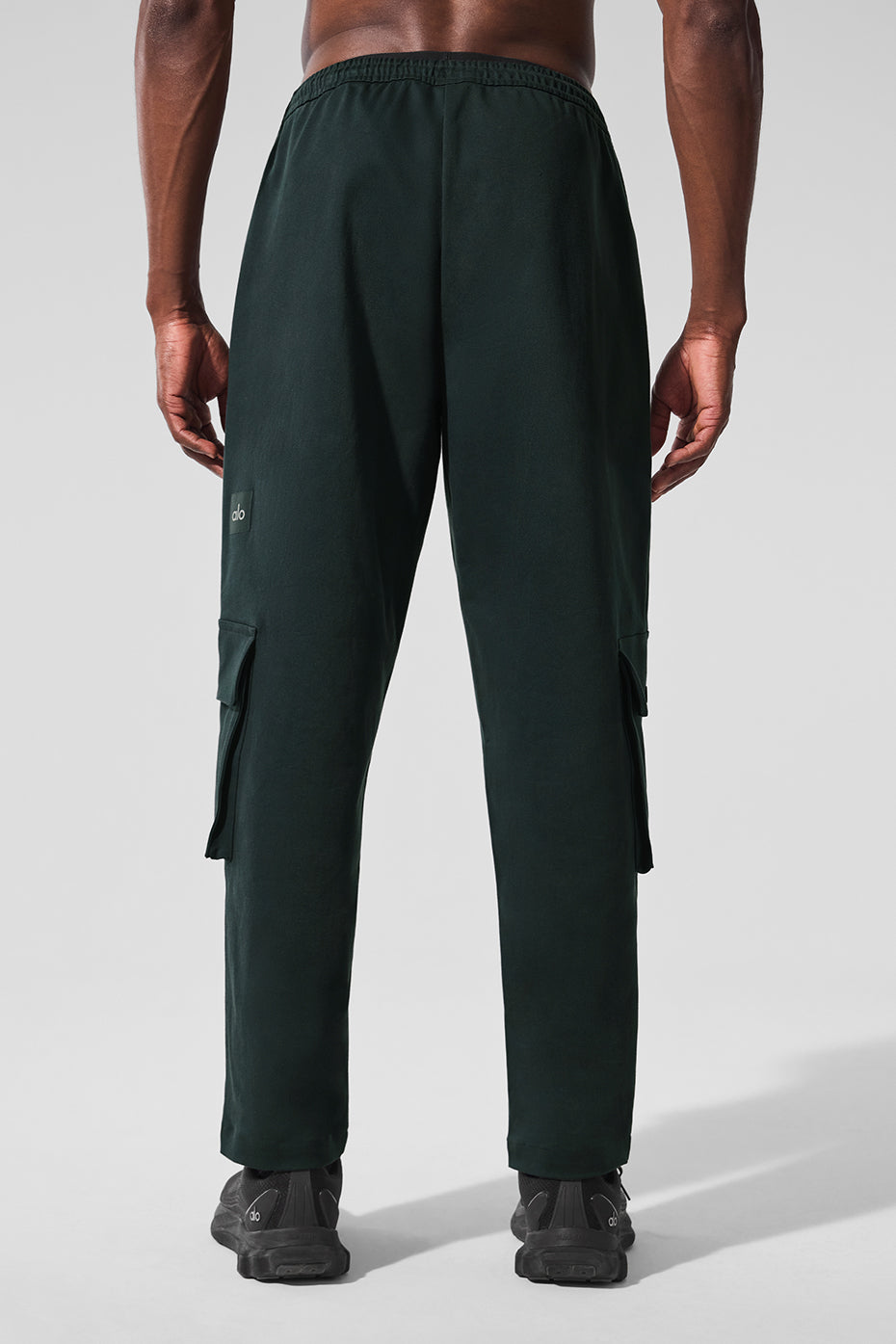 Close-up of the cargo pockets on the Charcoal Green pants.