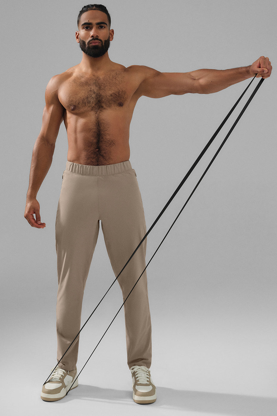 Front view of Elevate Performance Pants in Gravel, showcasing sleek design.