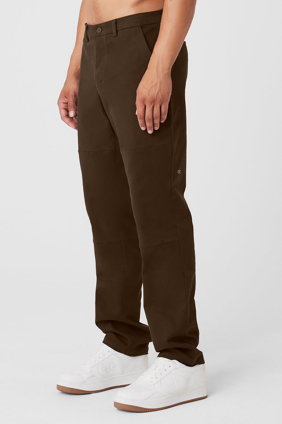 Close-up of sueded pants pockets and stitching detail