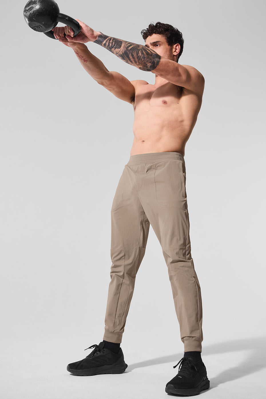 Close-up of water-repellent pants featuring an elastic waistband.