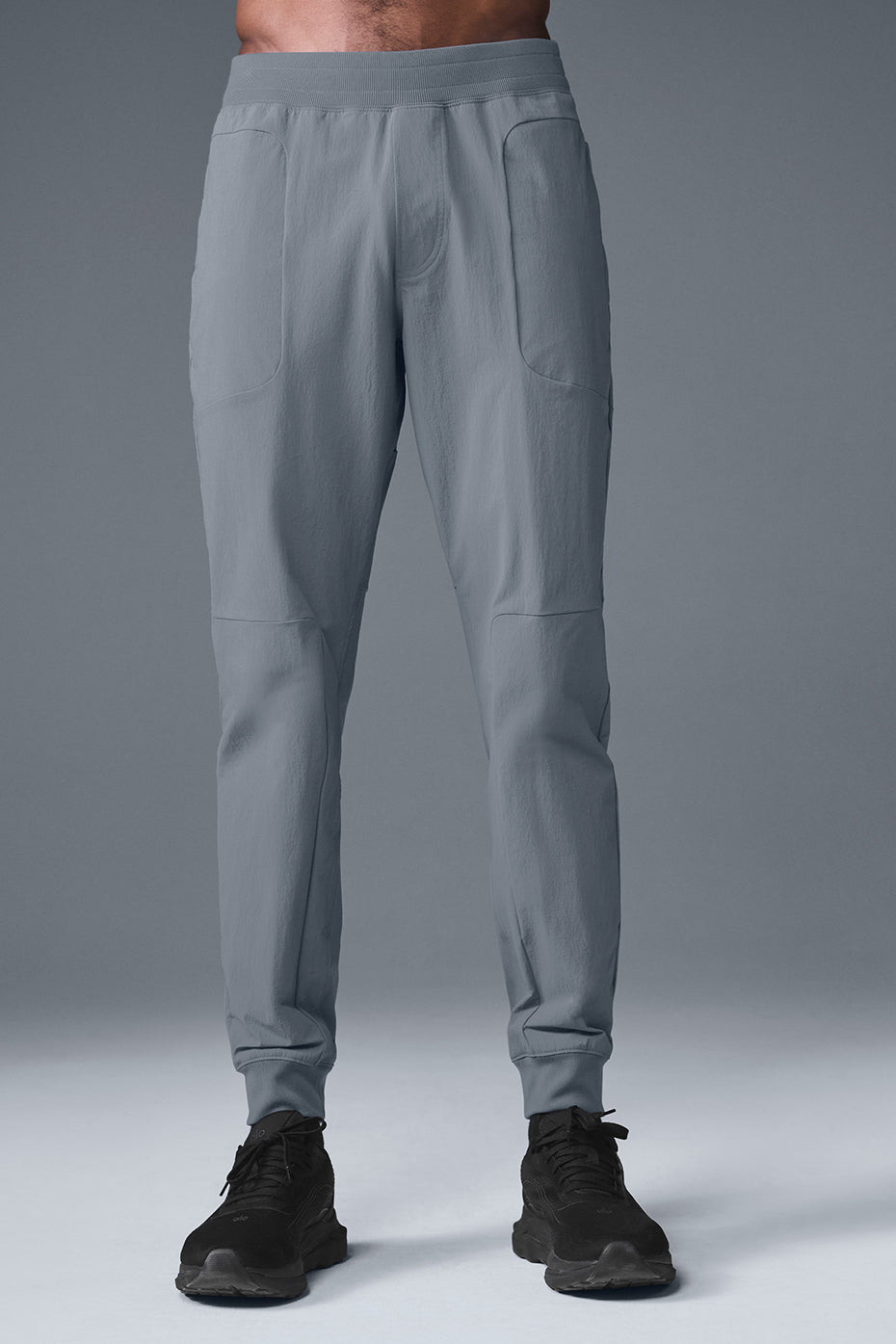 Close-up of water-repellent fabric texture on men's performance pants
