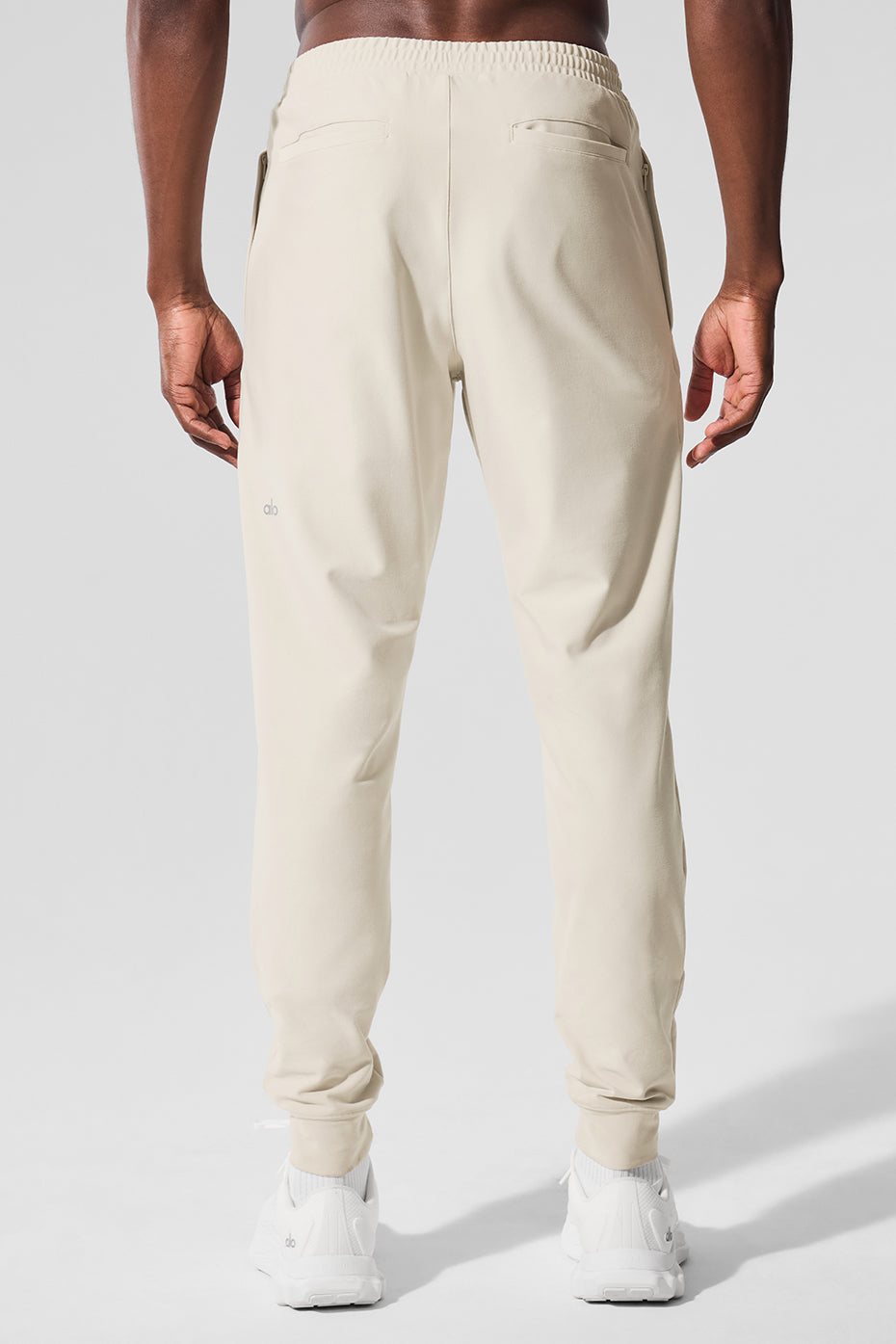 Front view of mens comfortable joggers with elastic waistband