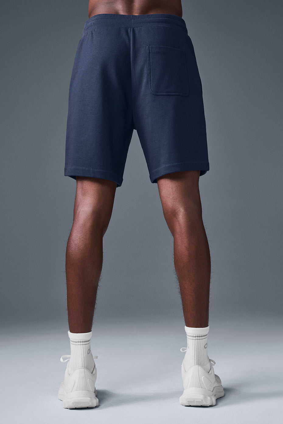 Side view of Navy Chill Lounge Shorts highlighting the drawstring and pockets.