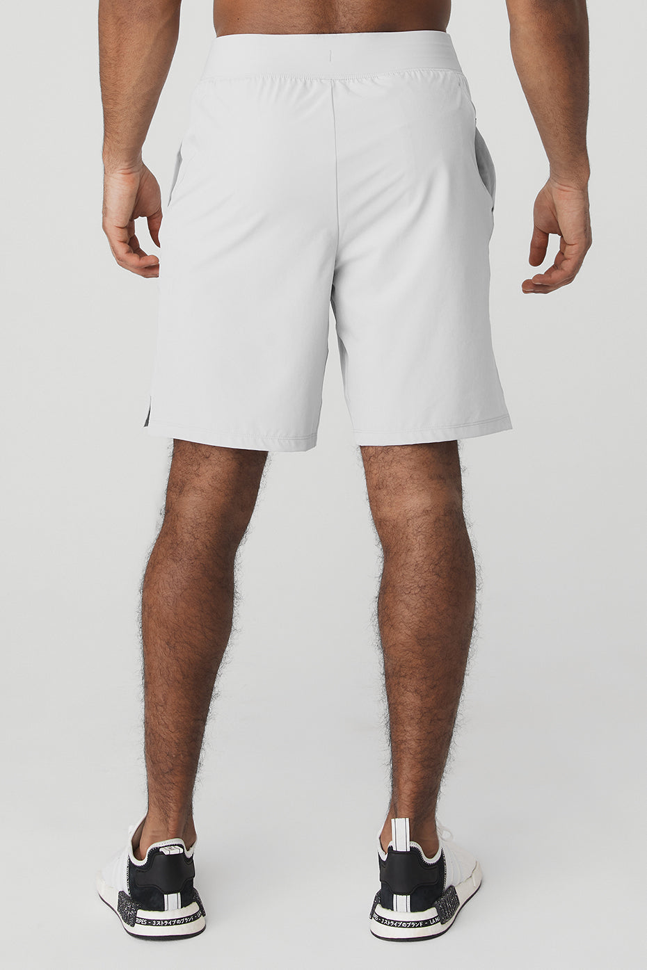 Close-up of mens athletic shorts with pockets and internal drawcord