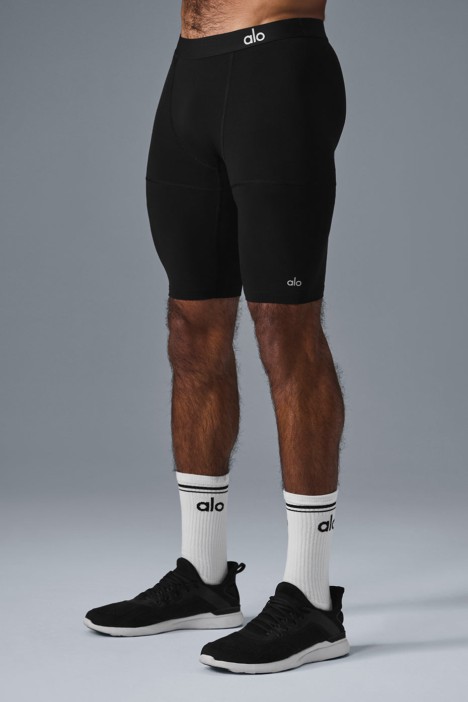 Athlete wearing 9" compression shorts during a sprint workout