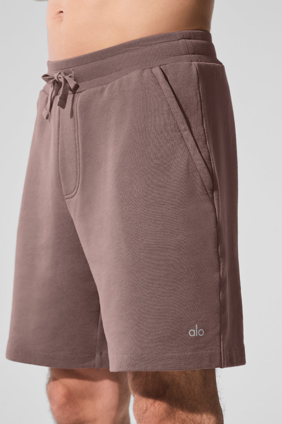 Mens lounge shorts in Mushroom color with drawstring waistband and side pockets