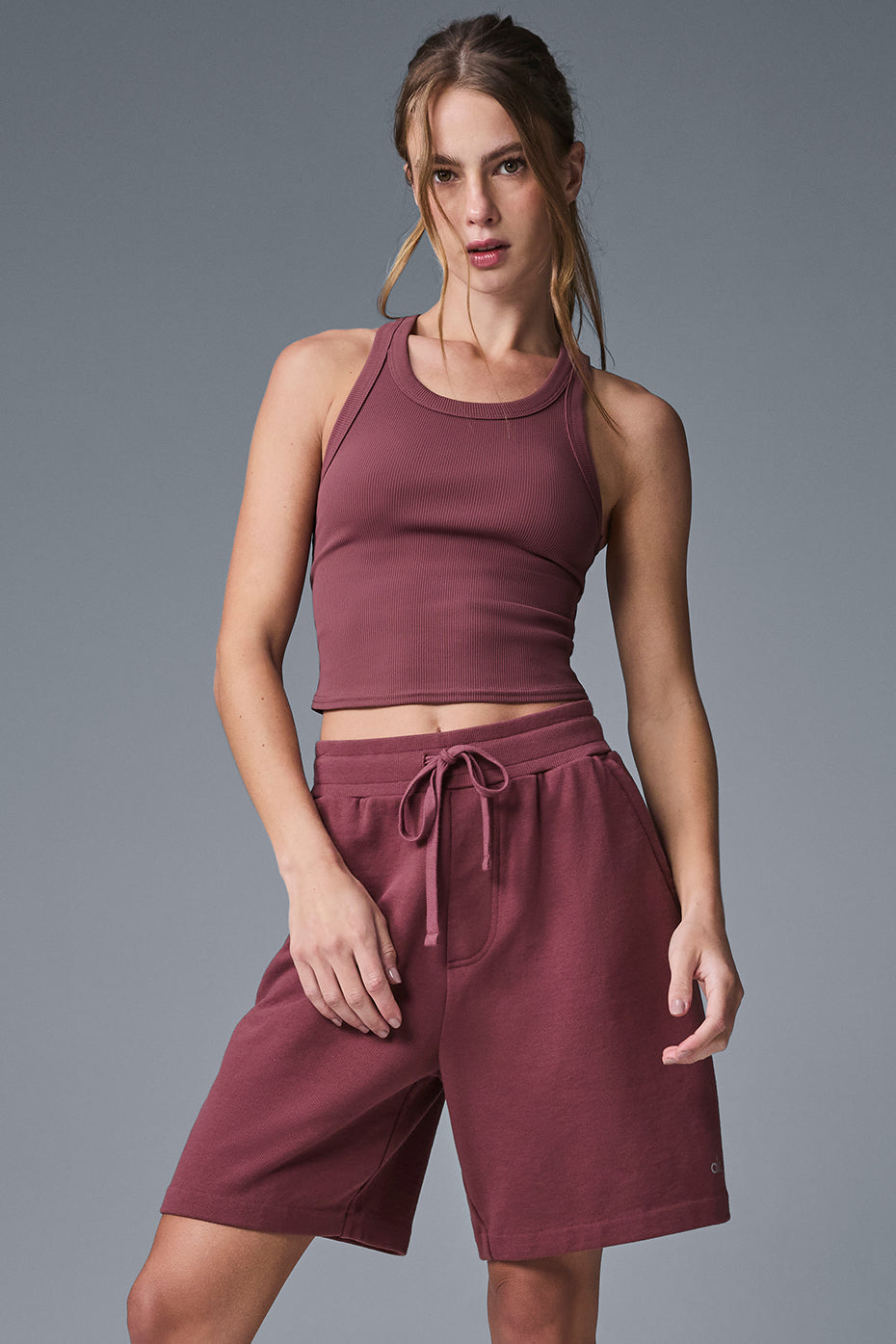 Close-up of men's french terry shorts with drawstring and side pockets