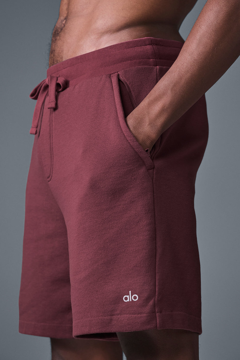 Front view of Chill Comfort Shorts in Burgundy Truffle, showcasing the drawstring and pockets.