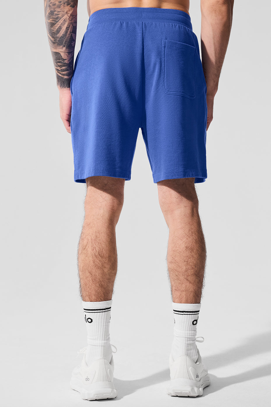 Side view of athletic shorts in Marathon Blue, ideal for workouts and lounging.