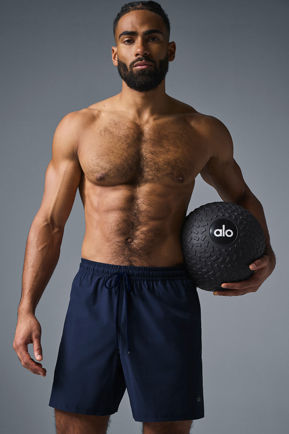 Front view of navy 7-inch circuit performance shorts for men.
