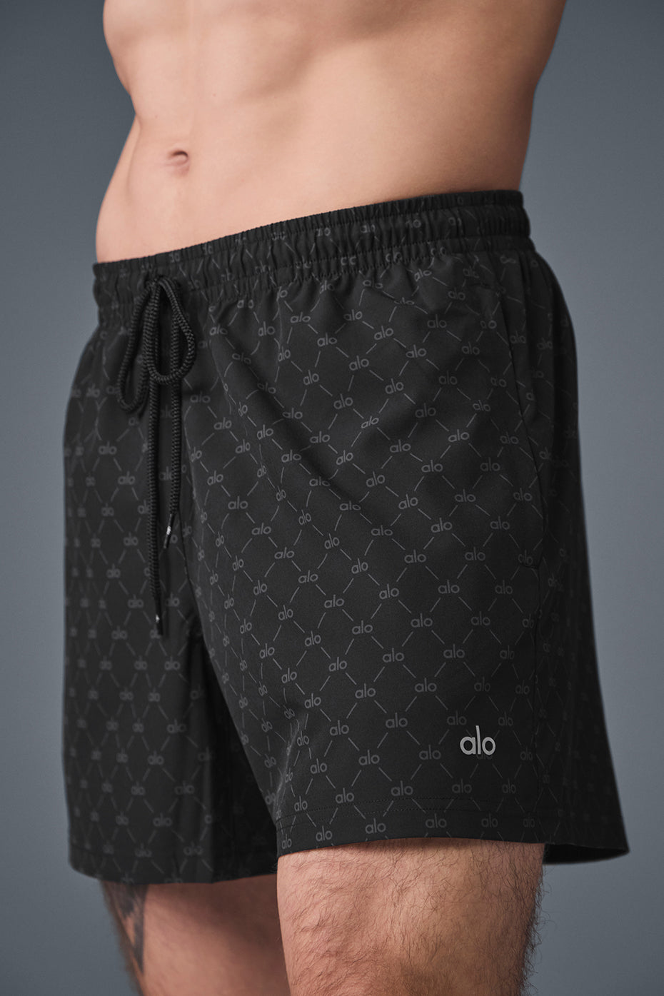 Side view of the Diamond Circuit shorts highlighting the adjustable drawcords.