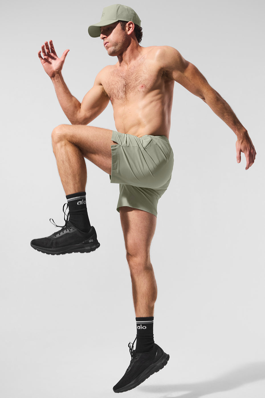 Close-up of mens lined workout shorts highlighting the fabric and internal drawcord.