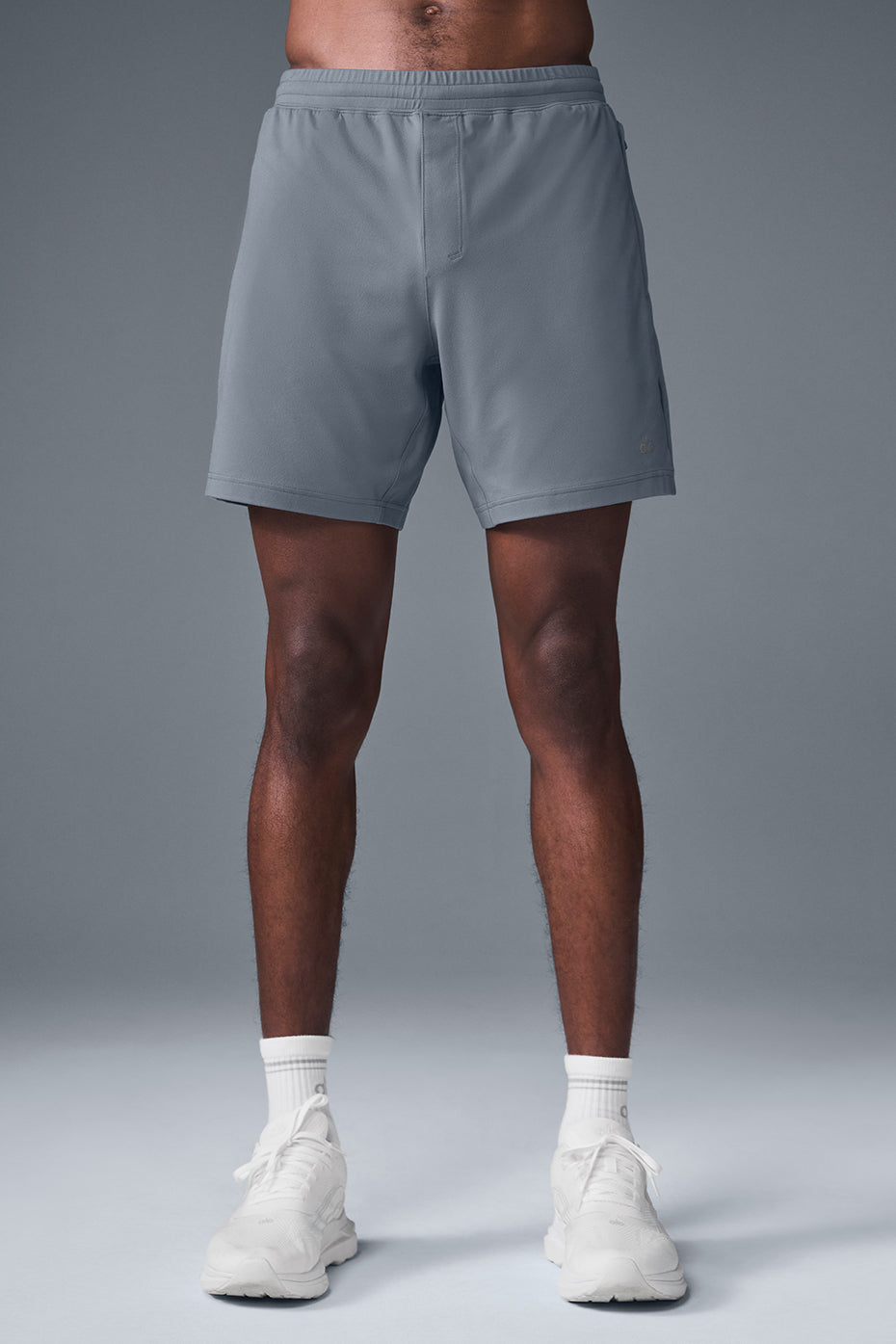 Men's performance shorts with internal drawcord in Steel Grey, ideal for running and training
