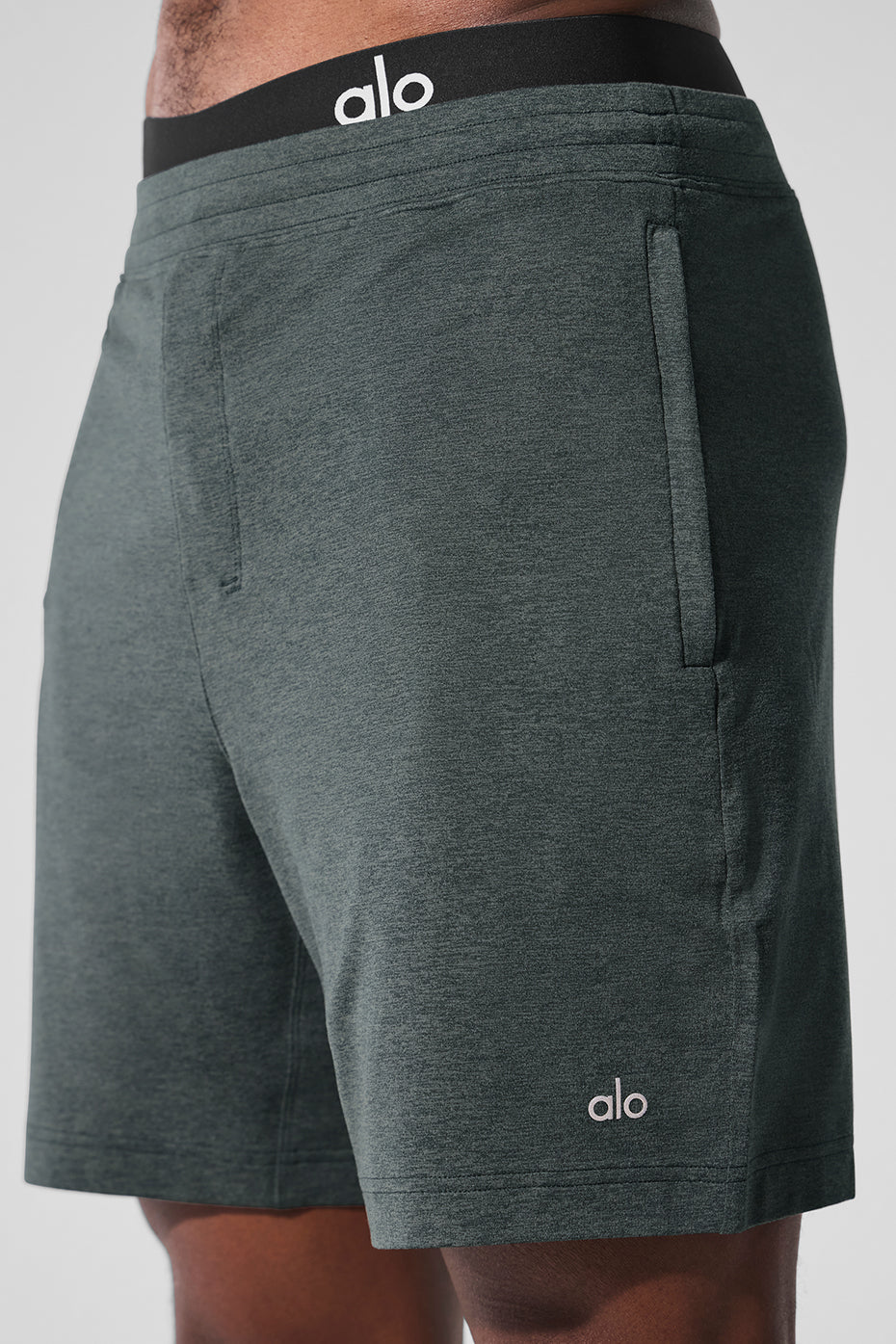 Side view showing pocket placement on mens athletic shorts