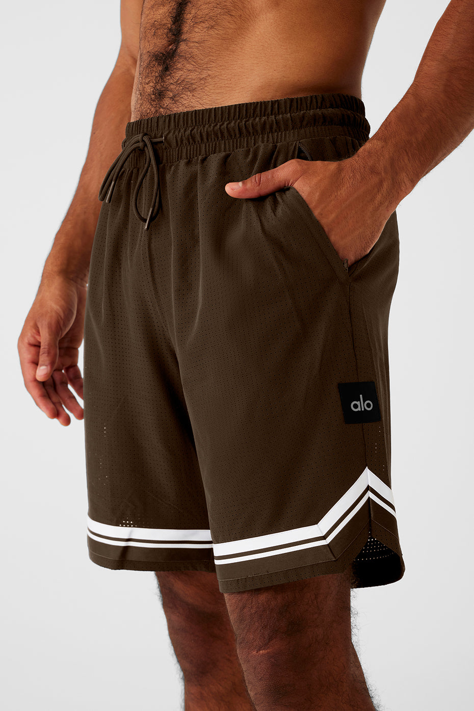 Front view of espresso mens running shorts styled for athletic use