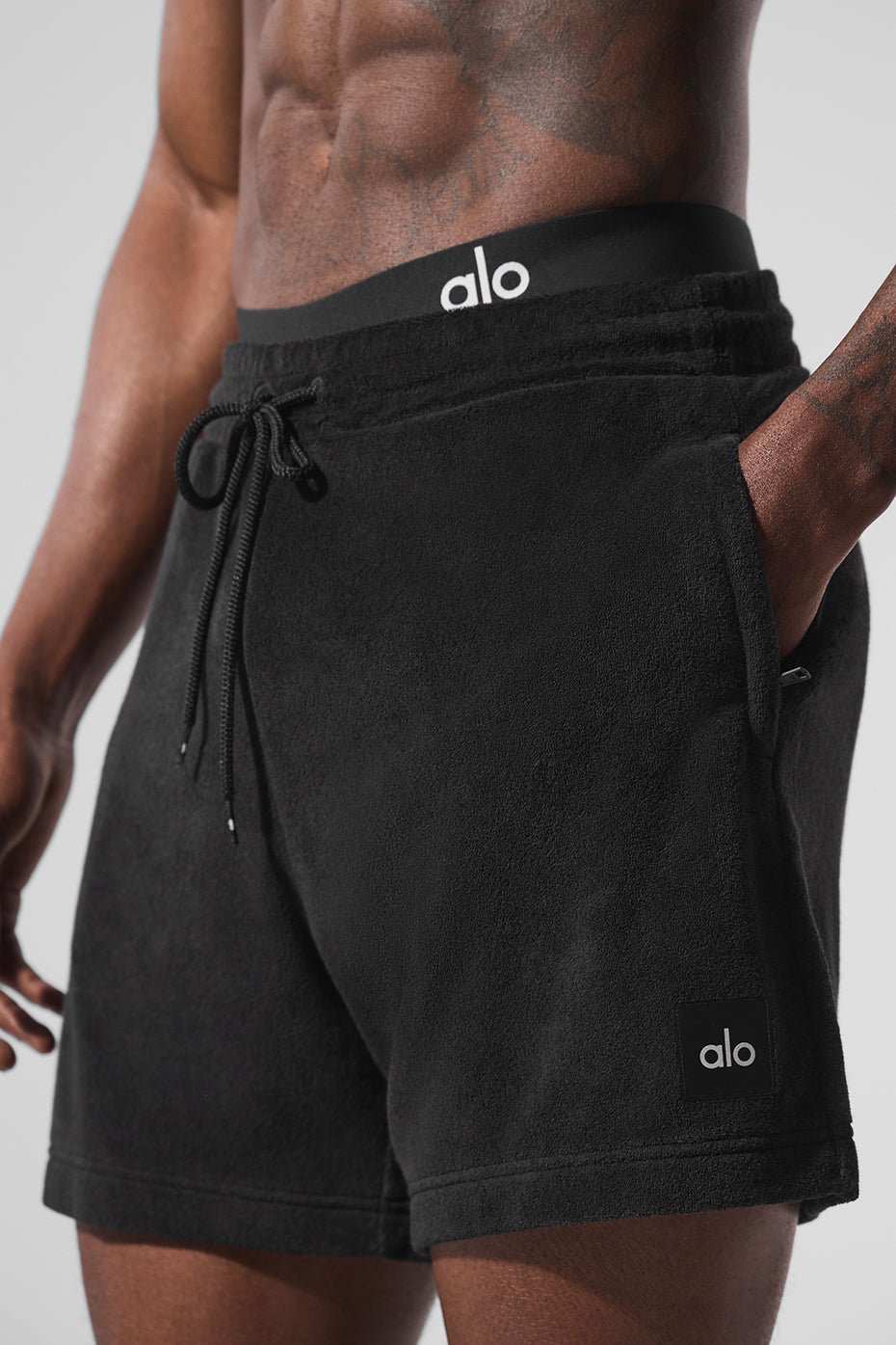 Front view of relaxed fit mens summer fashion shorts made from cozy terry fabric