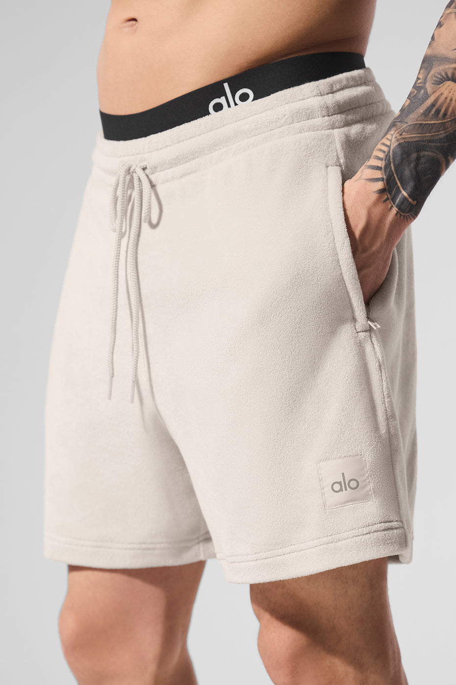 Casual summer look with terry shorts and matching button-up shirt