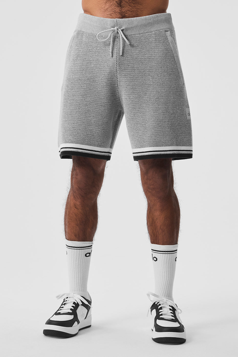Front view of 7-inch sweater knit basketball shorts in athletic grey.
