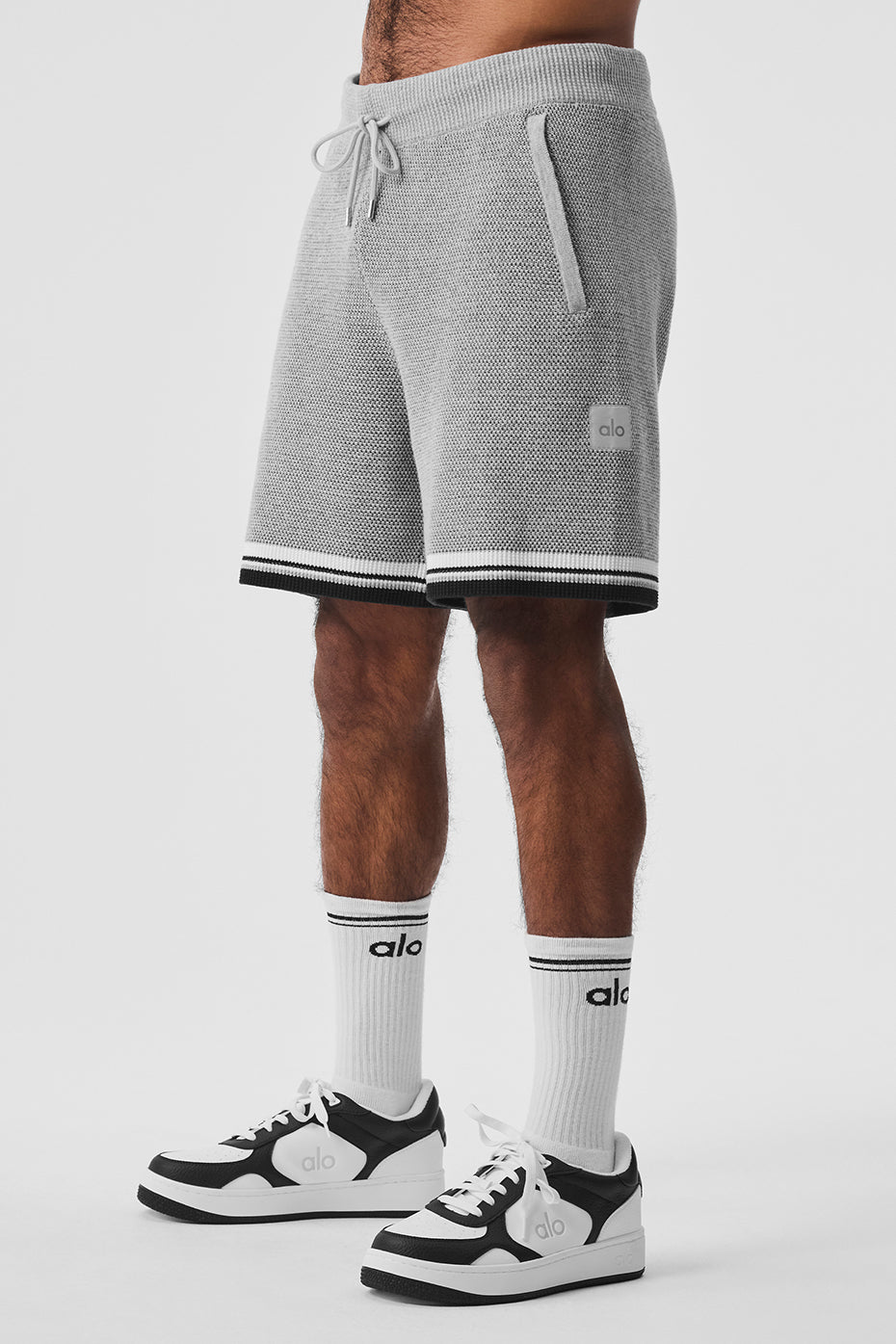 Front view of 7-inch sweater knit basketball shorts in athletic grey.