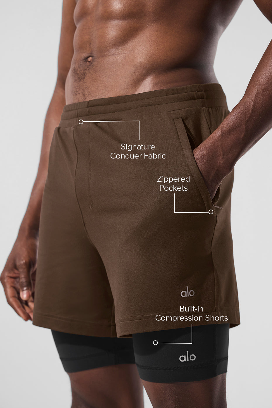 Close-up of mens compression shorts showing the supportive inner lining