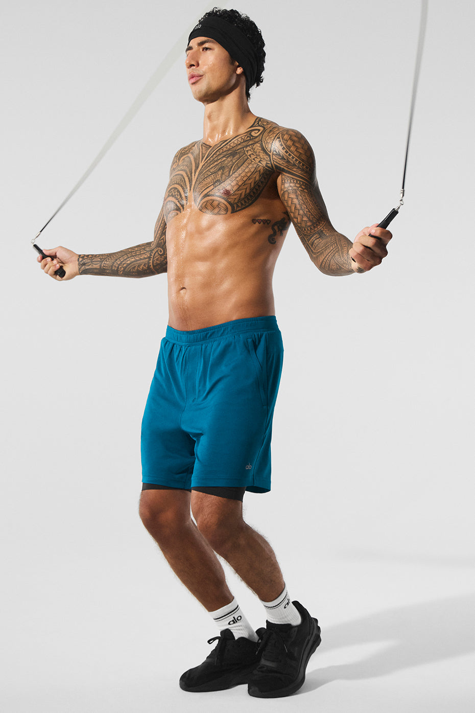 Athlete wearing 2-in-1 workout shorts during training session