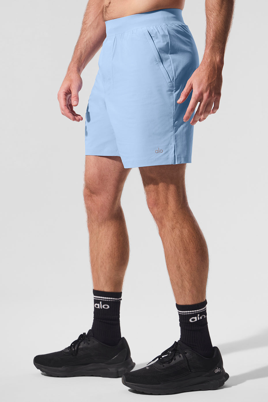 Seashell blue mens performance shorts with zip pockets, perfect for fishing.