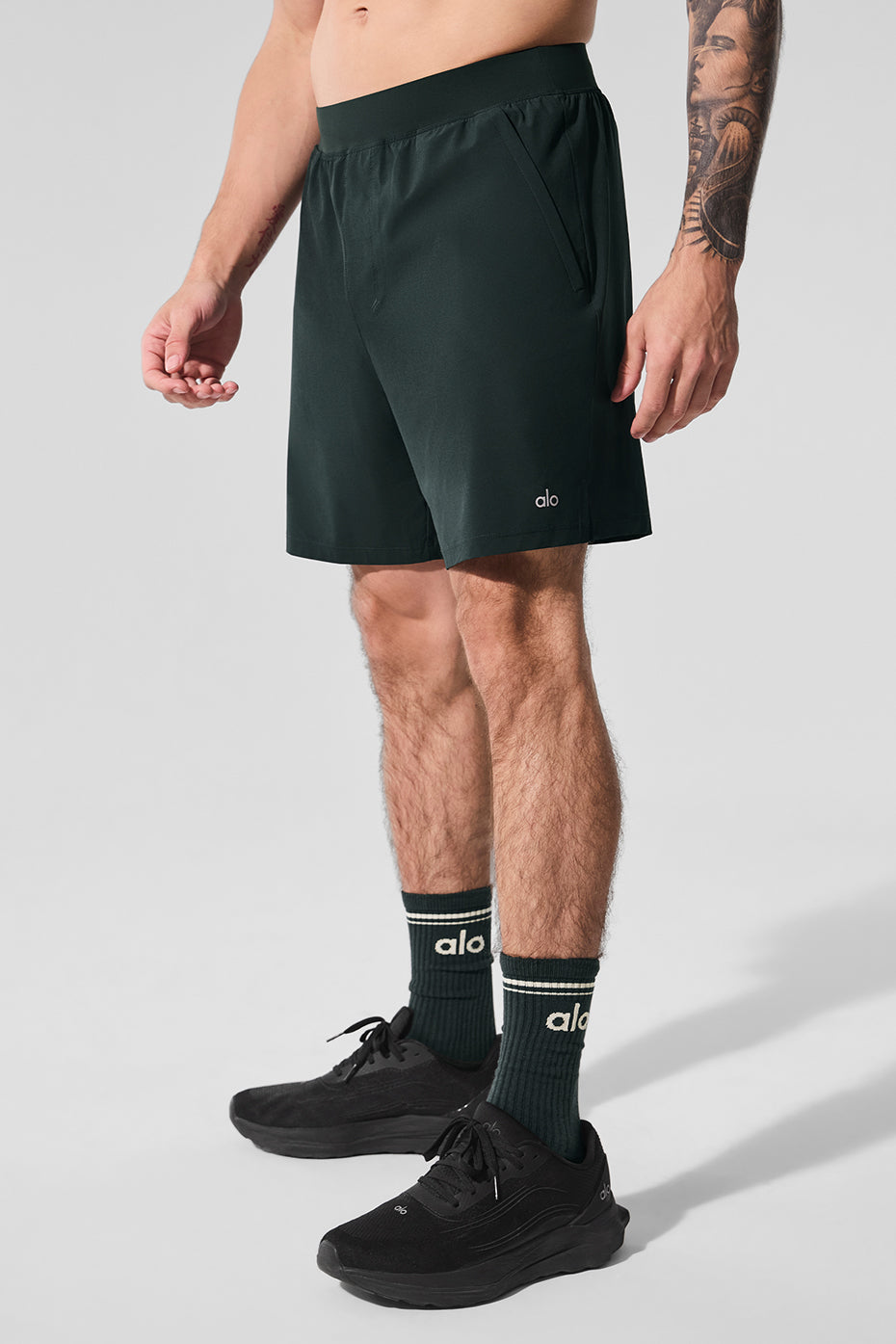 Close-up of the elastic waistband and drawcord of performance shorts.