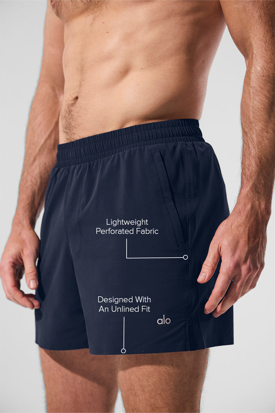 Side view of mens running shorts with zippered pockets, ideal for carrying essentials.