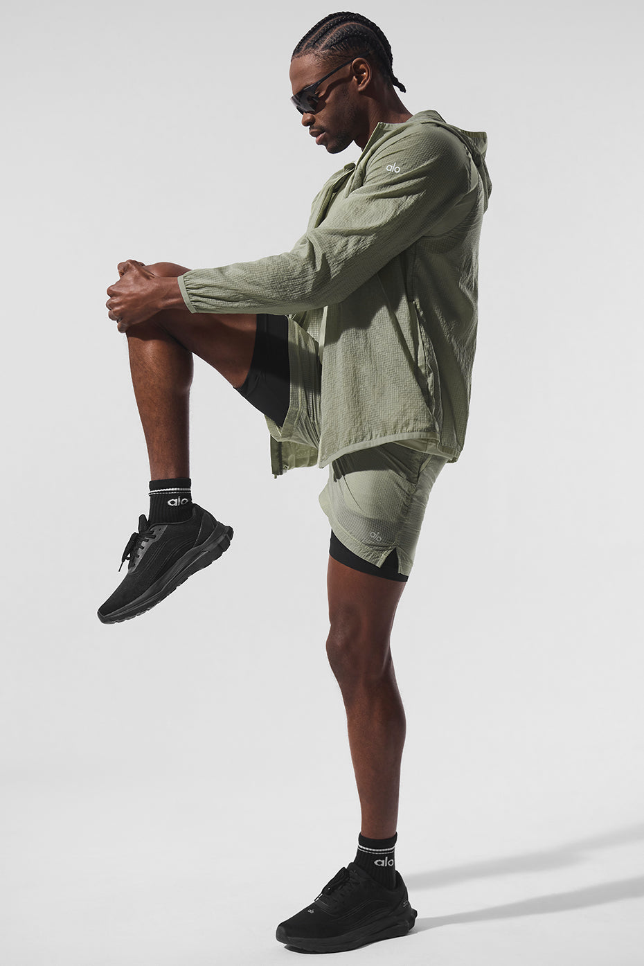 Side view showcasing the breathable fabric of the Game Time running shorts.