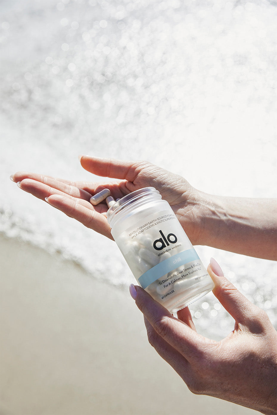 ZenEase capsules with a serene background, promoting relaxation and calm.